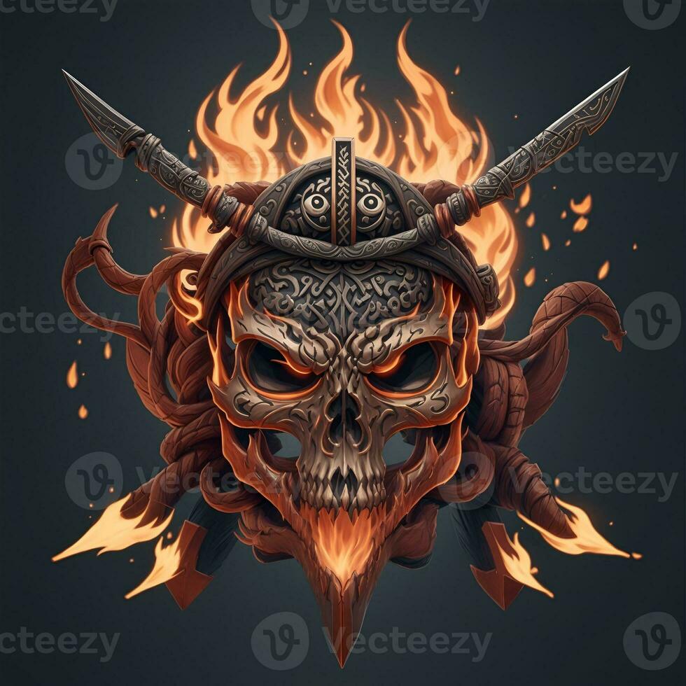 head skull fire mascot and esport gaming logo, AI generated photo