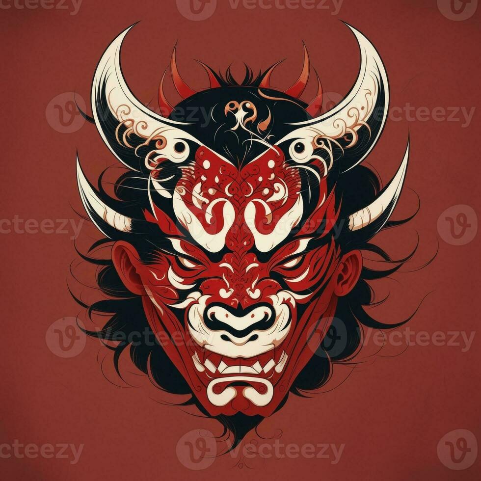 Red Japanese Hannya mask For T-shirts, games, e-sports, etc. AI generated photo