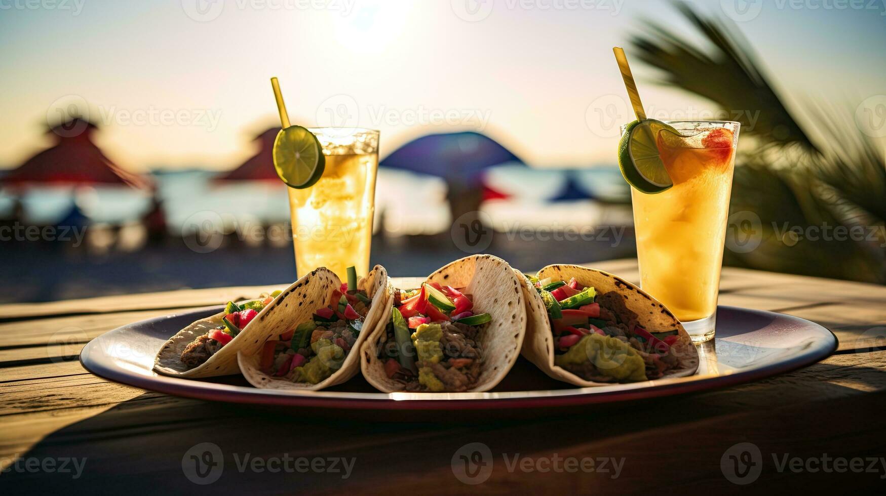 Delicious tacos with drink on the table AI Generative photo
