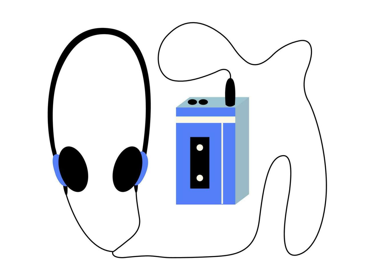 Vector classic 90s audio player with headphones flat style