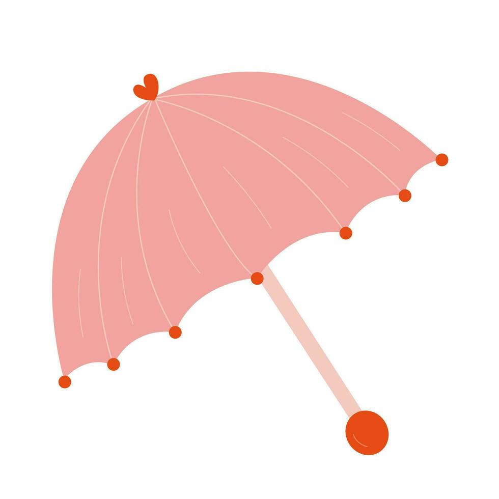 Pink open umbrella with heart decor. Barbicore pink umbrella vector clipart