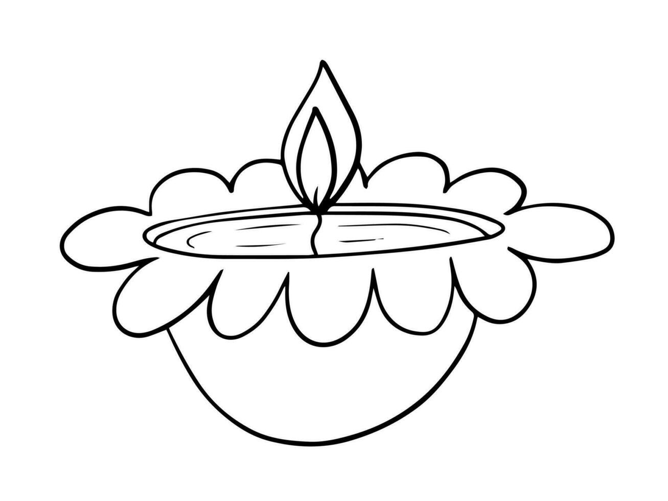 Diwali lamp in flower shape vector sketch. Hand drawn Happy Diwali greeting card