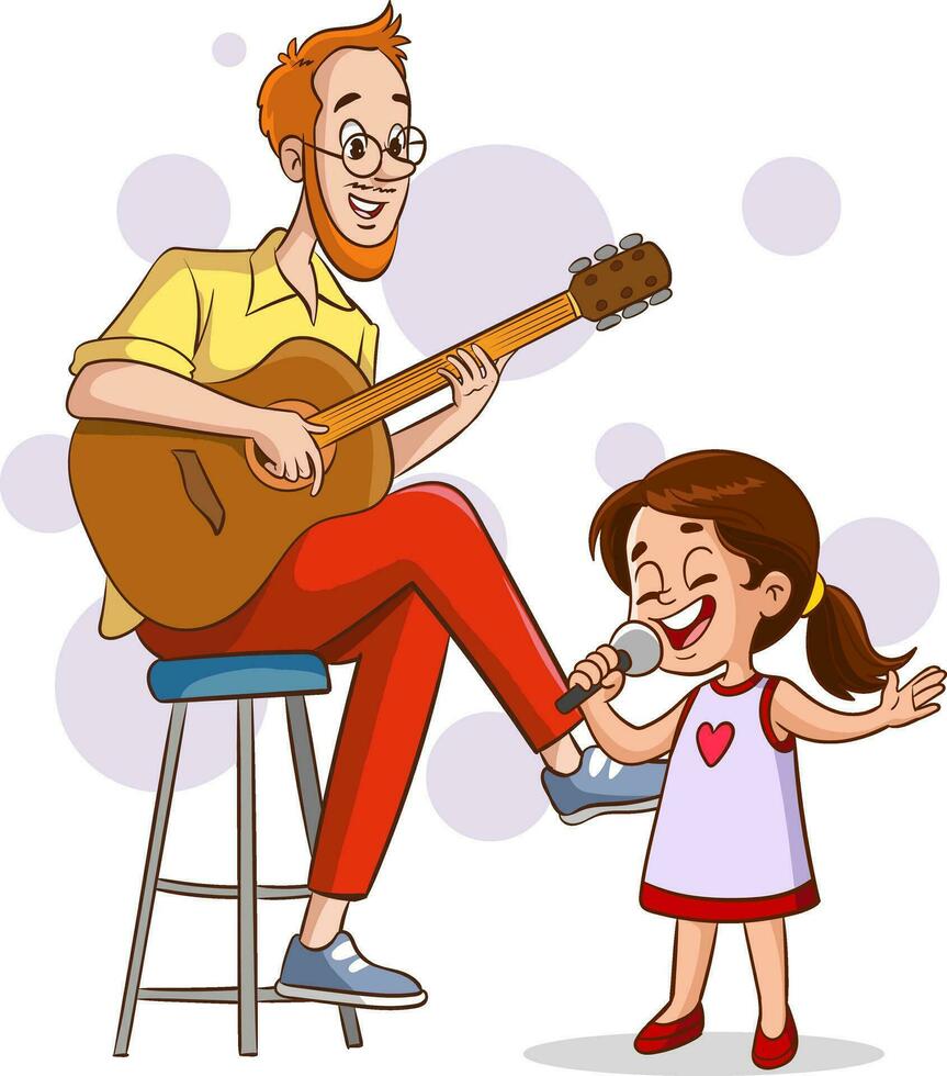 vector illustration of man playing guitar and singing kids