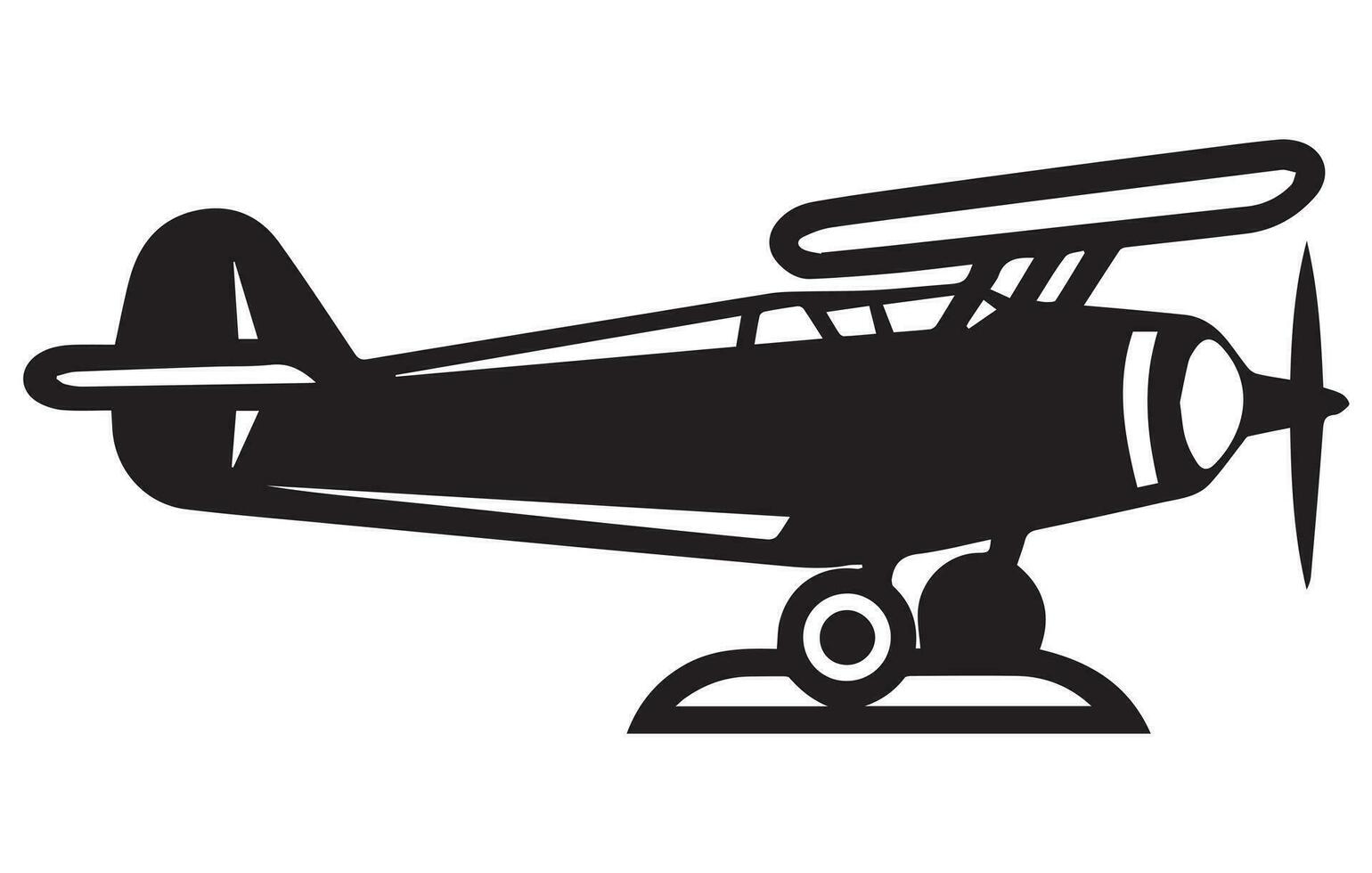 Vector retro biplane silhouettes set.vector illustrated propeller powered aircraft