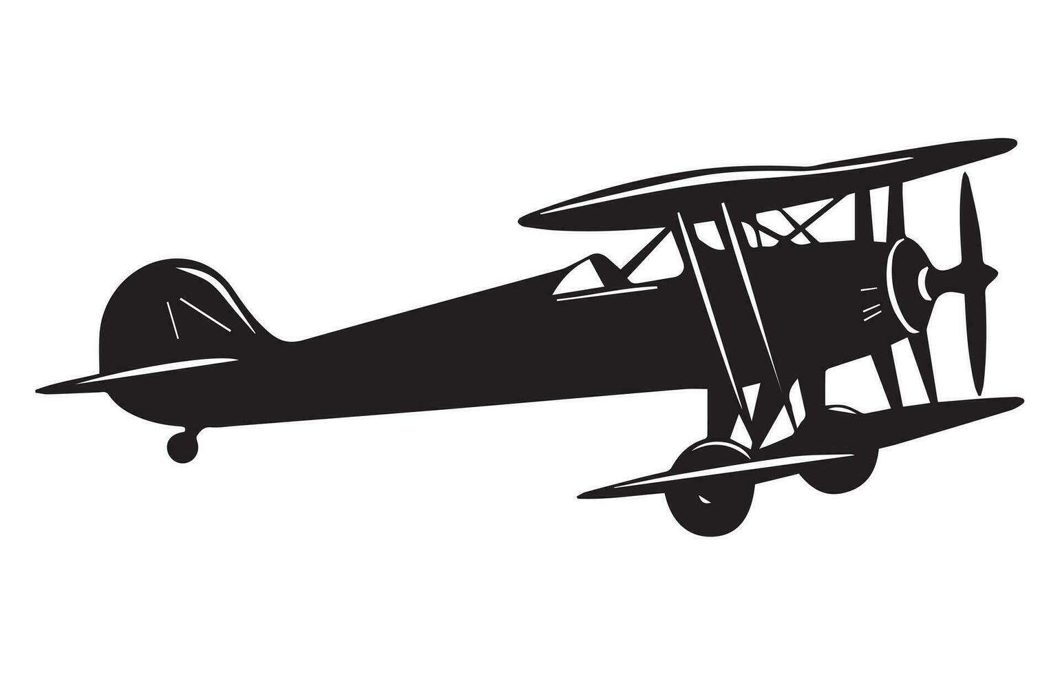 Vector retro biplane silhouettes set.vector illustrated propeller powered aircraft