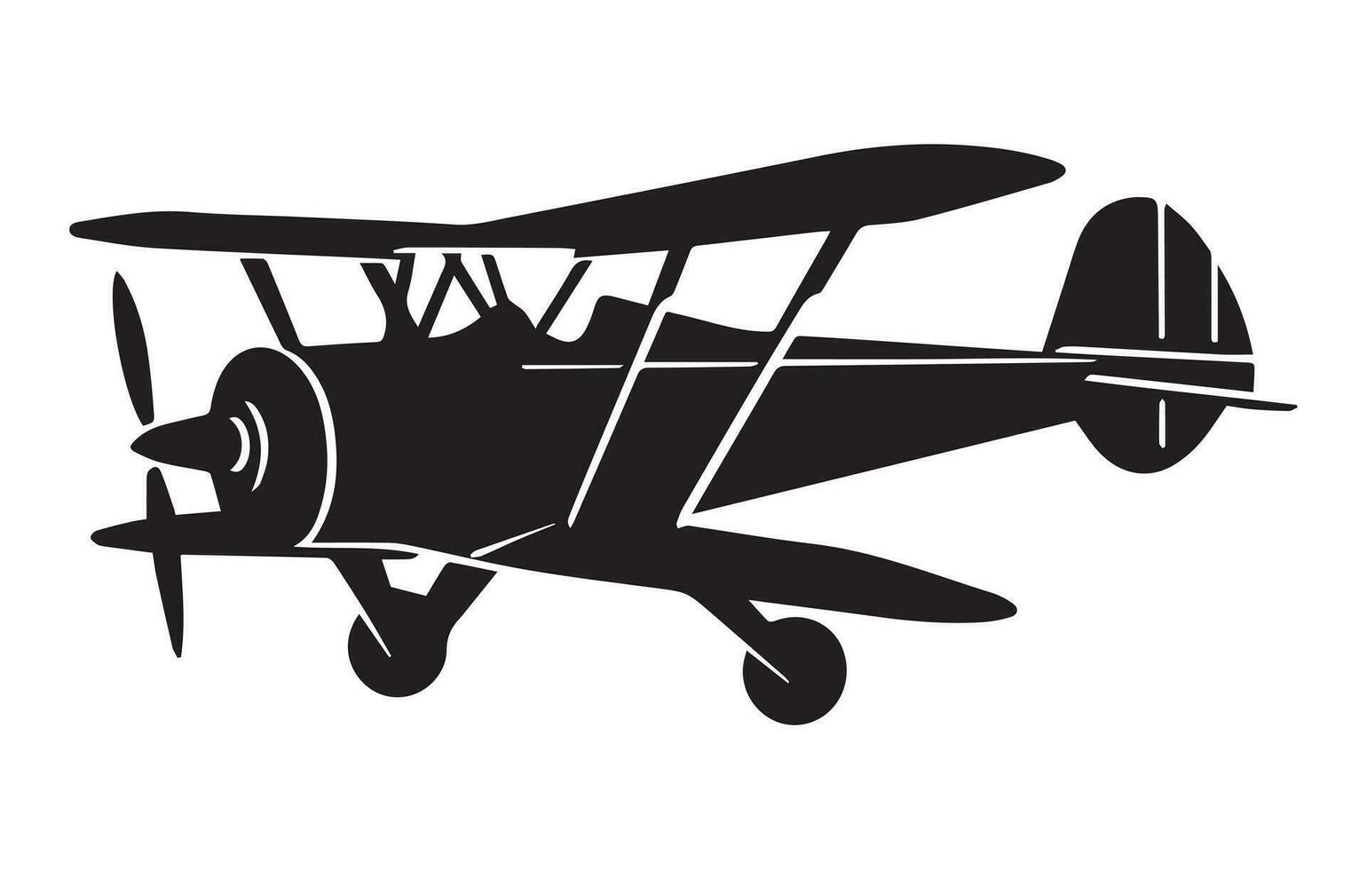 Vector retro biplane silhouettes set.vector illustrated propeller powered aircraft