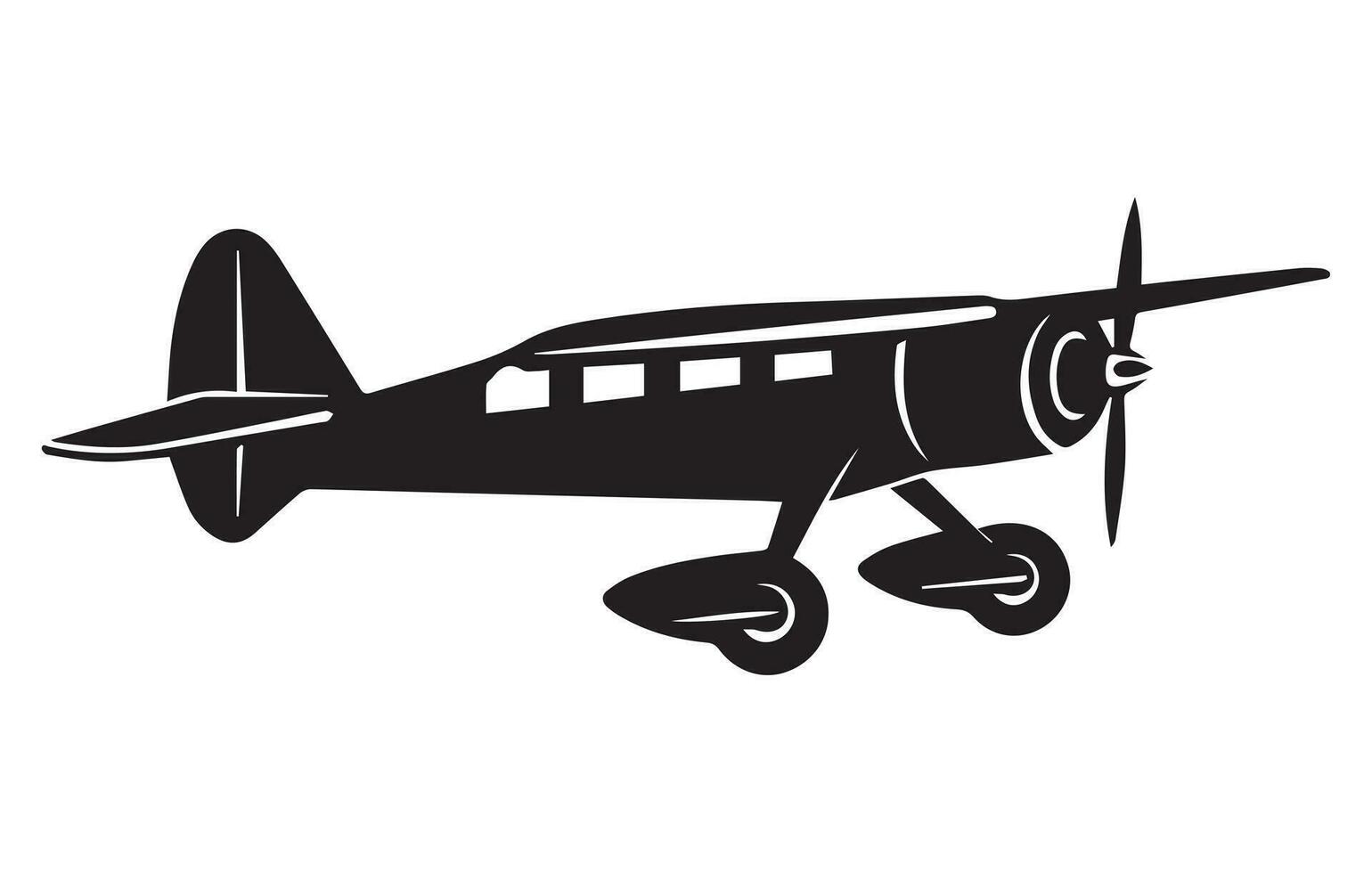 Vector retro biplane silhouettes set.vector illustrated propeller powered aircraft