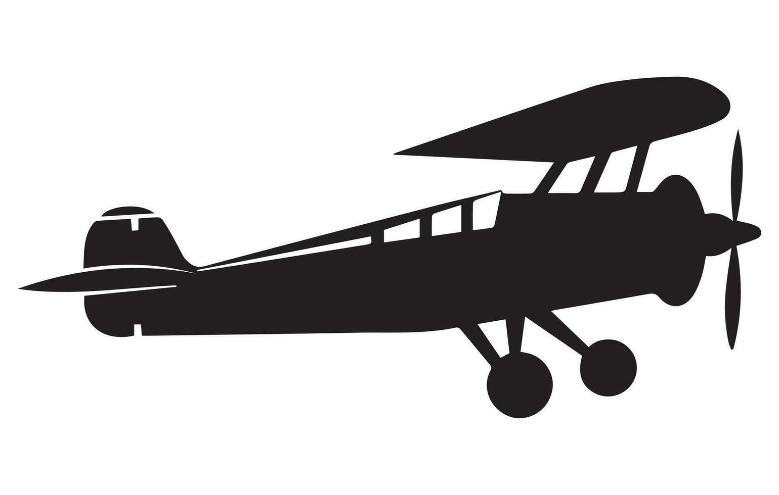 Vector retro biplane silhouettes set.vector illustrated propeller powered aircraft