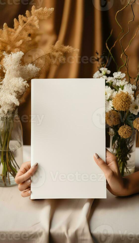 Woman Writing in Spiral Notebook in Modern Beige Room with Plants AI generated photo