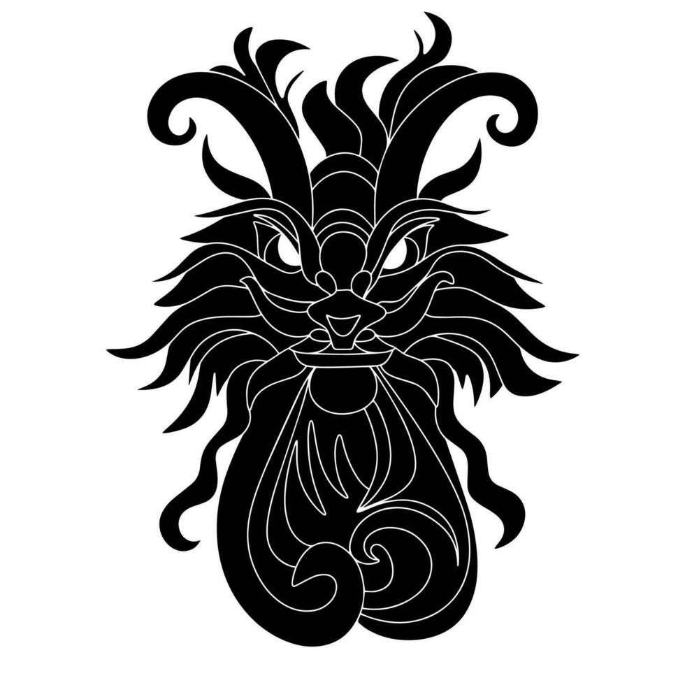 Dark dragon silhouette. Hand drawn dragon in black color. Vector illustration.