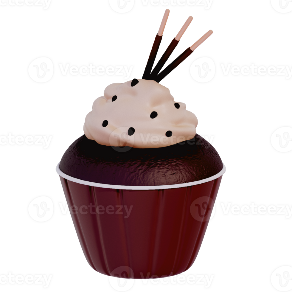 Cup cakes 3D isolated on a transparent background . Bakery . 3D Rendering png