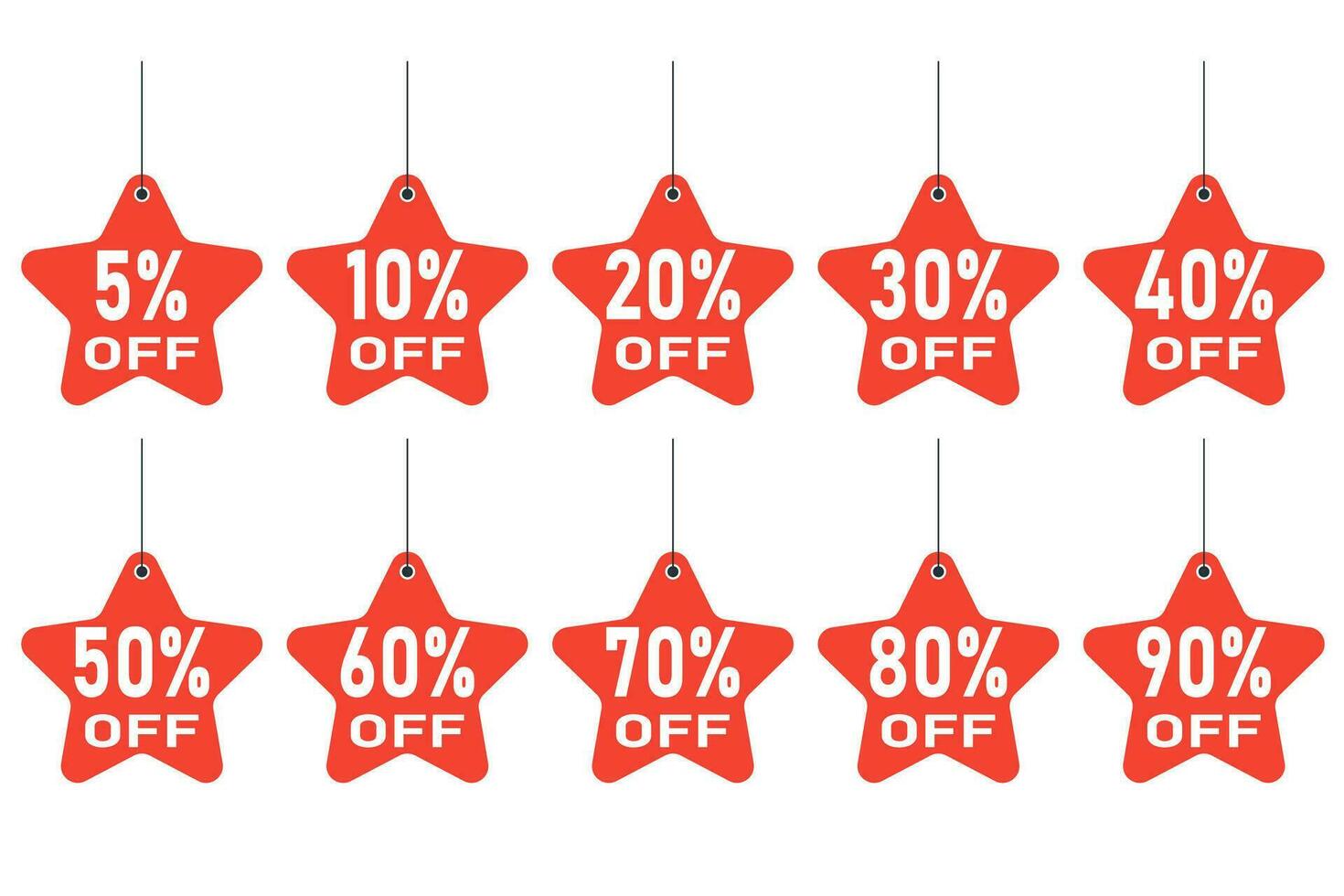 discount number sale offer 5, 10, 20, 30, 40, 50, 60, 70, 80, 90, percent symbol promotion isolated illustration vector. discount off set letter price design, label banner font icon sign. vector