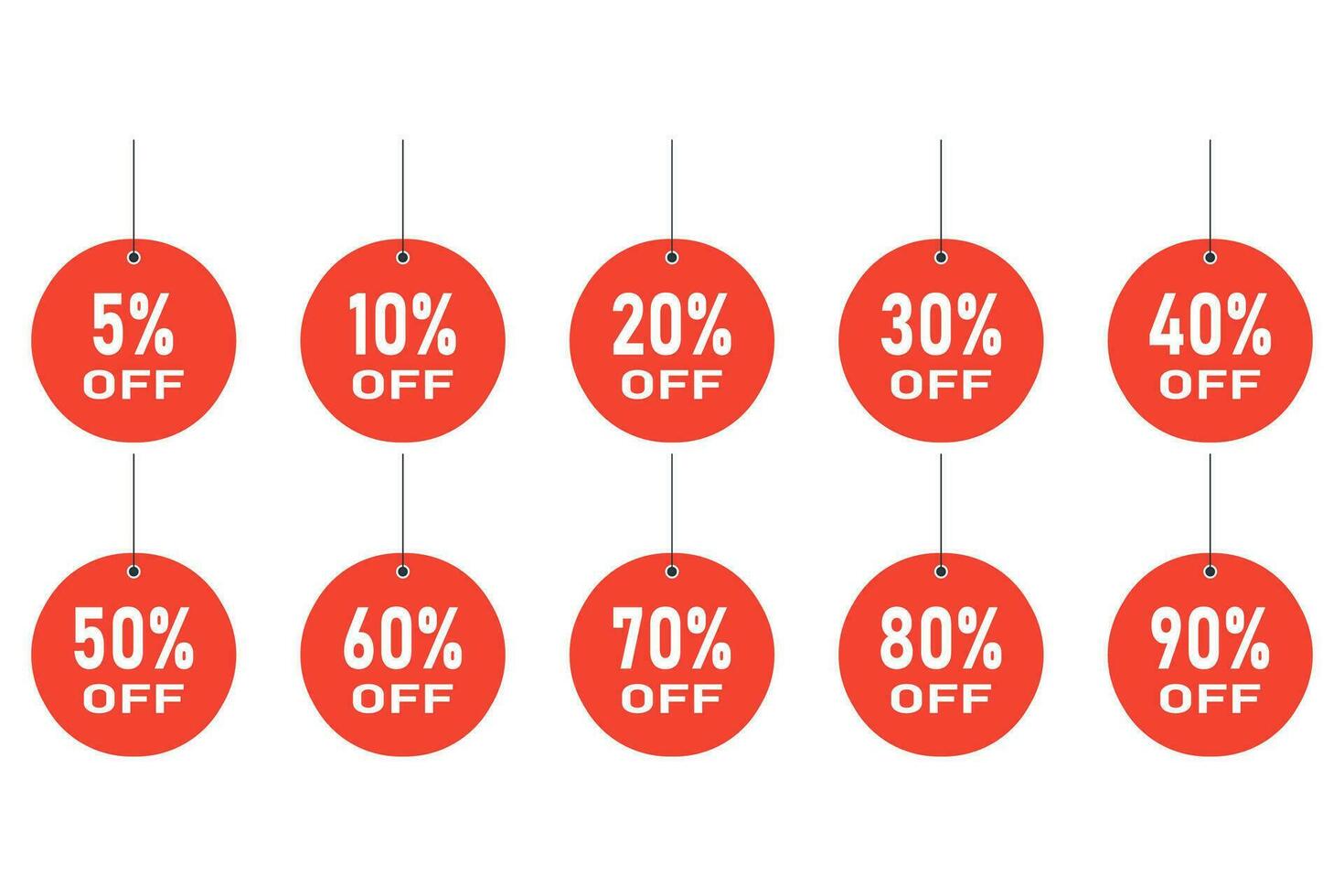 discount number sale offer 5, 10, 20, 30, 40, 50, 60, 70, 80, 90, percent symbol promotion isolated illustration vector. discount off set letter price design, label banner font icon sign. vector