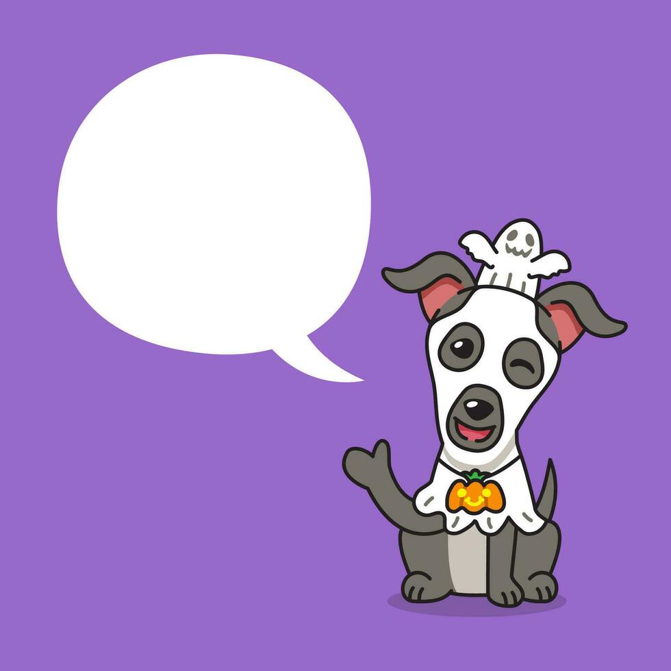 Cartoon greyhound dog with halloween costume and speech bubble vector