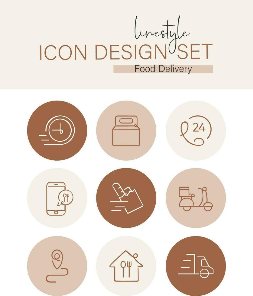 Linestyle Icon Design Set Food Delivery vector