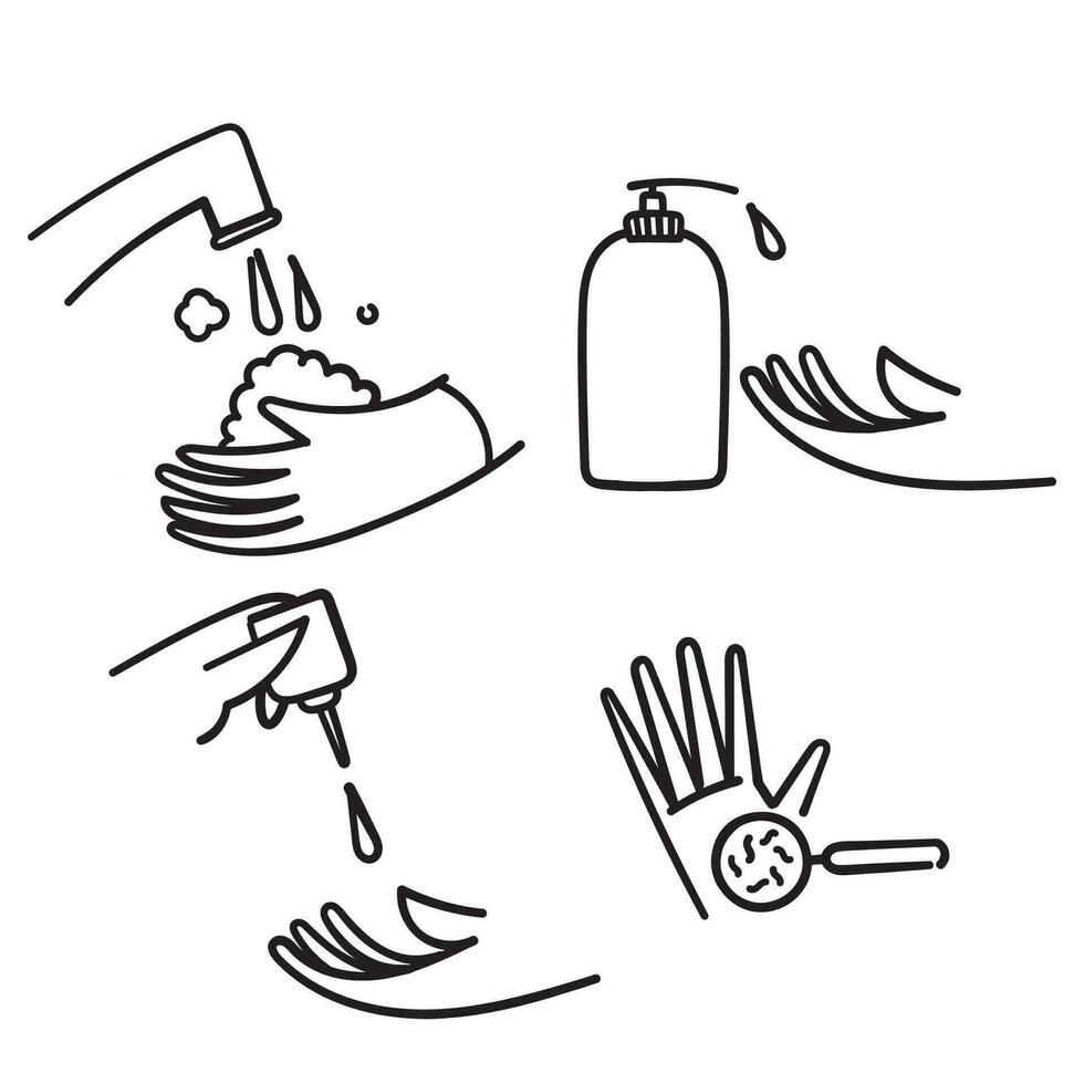 mano dibujado garabatear sencillo conjunto de Lavado manos relacionado vector