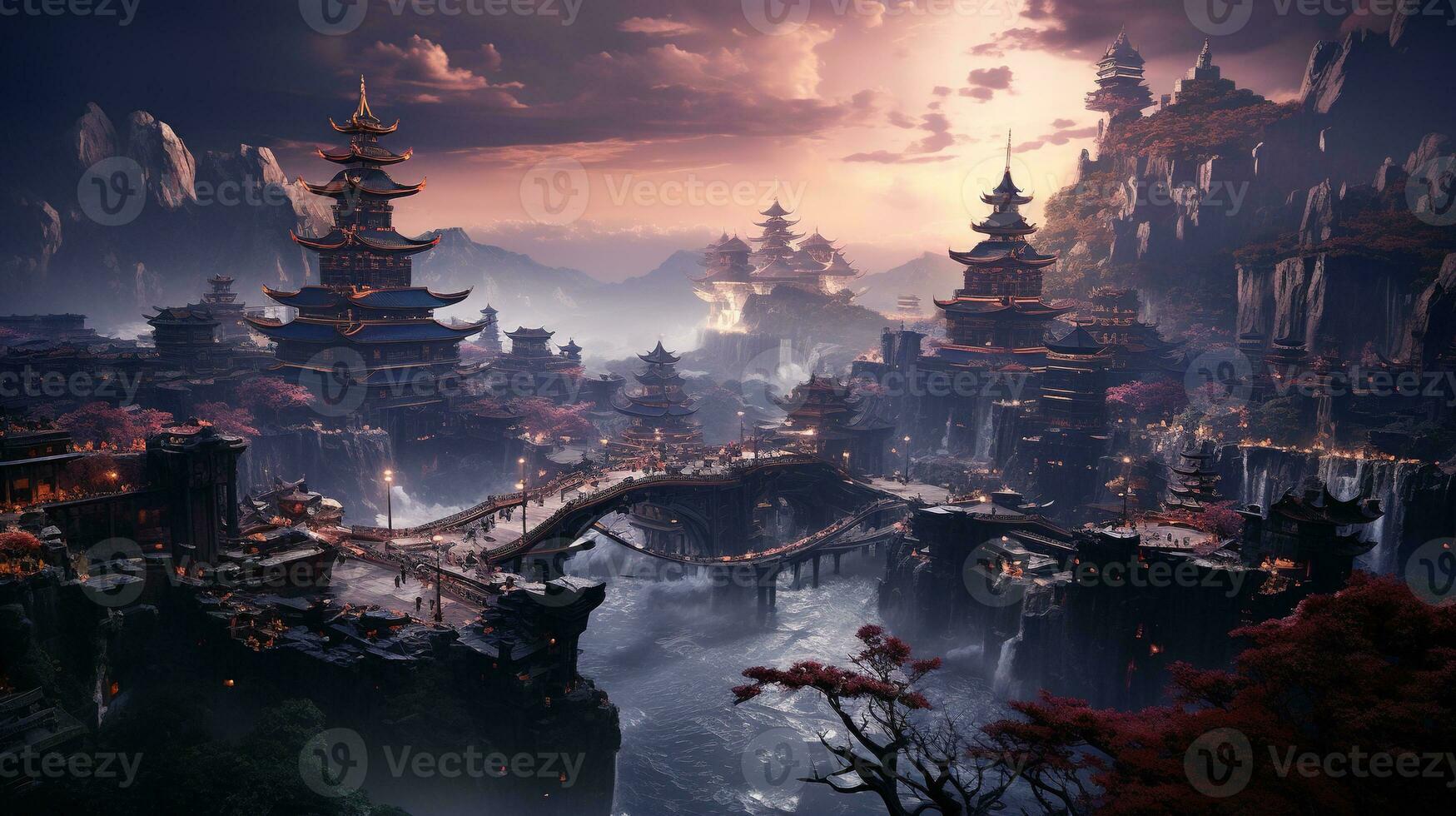 fantasy realms in chinese splendor, digital art illustration, Generative AI photo