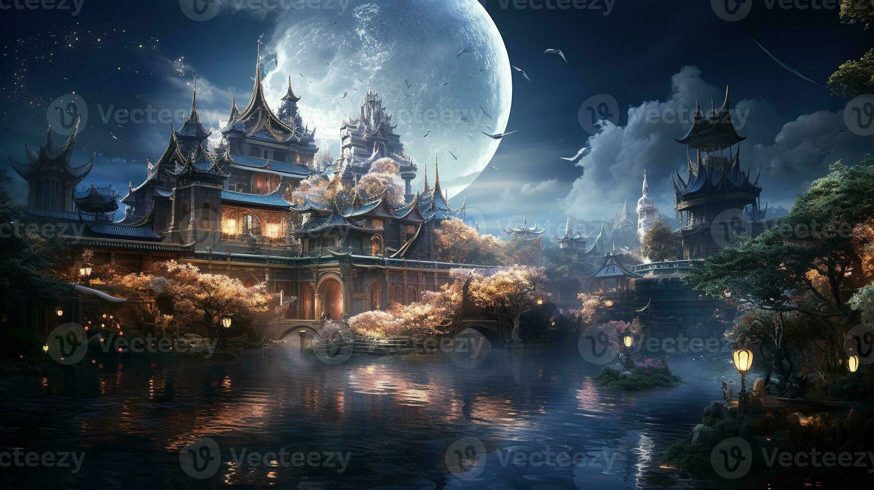 fantasy realms in chinese splendor, digital art illustration, Generative AI photo