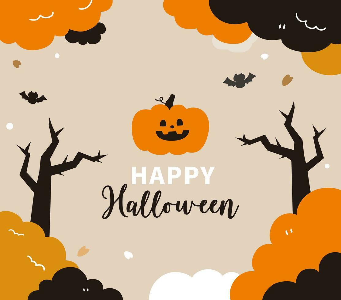 Halloween poster illustration banner background. pumpkin autumn tree vector