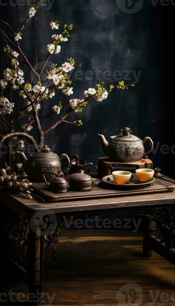 Exquisite Simple Tea Set AI generated photo