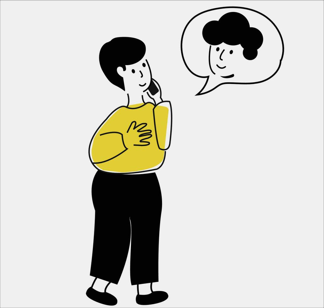 Two men are having a phone conversation related to business. The illustration depicts a mobile meeting. vector