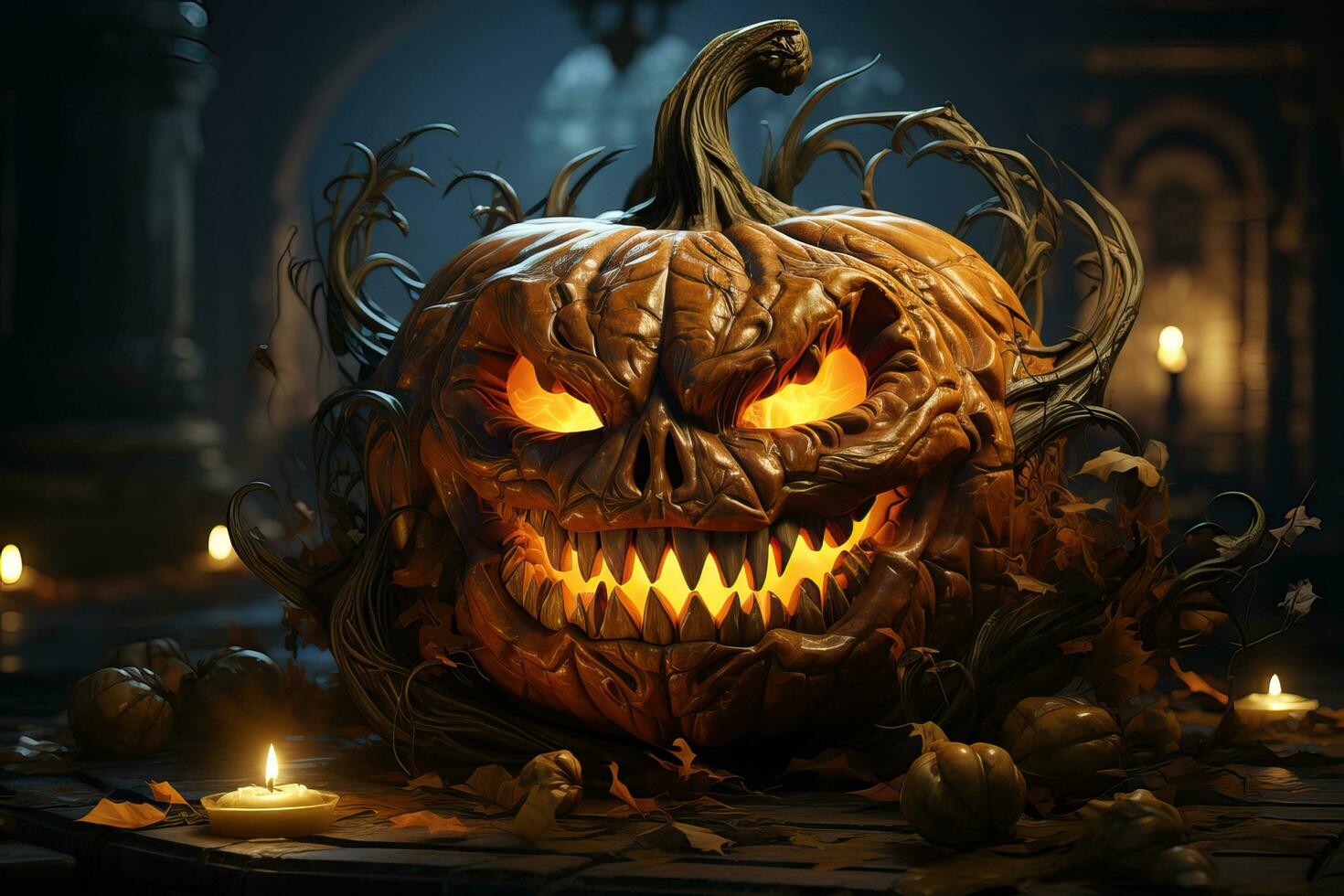 Spooky Curved Pumpkin Halloween Theme AI Generative photo