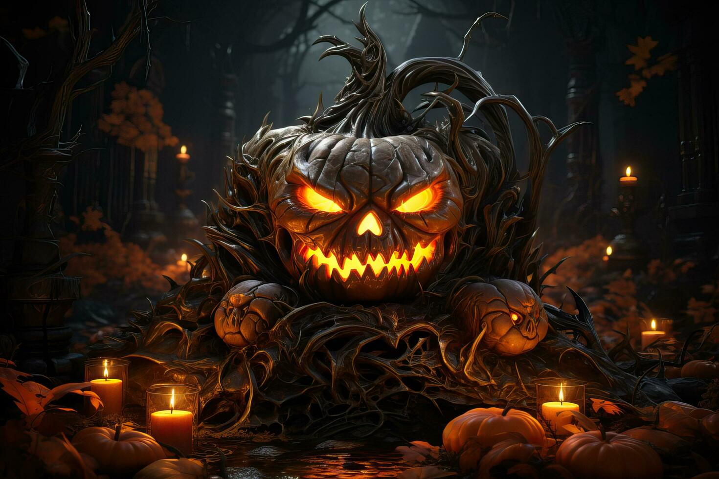 Spooky Curved Pumpkin Halloween Theme AI Generative photo