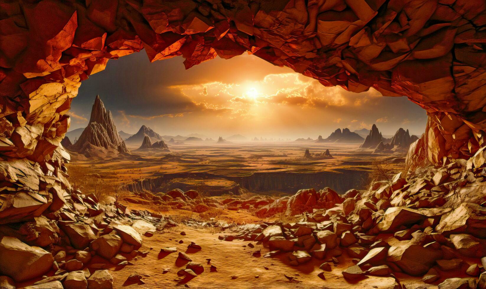 explorador nuevo horizontes revelando un 3d Desierto puerta - un único puesta en marcha concepto ilustrado ai generativo foto