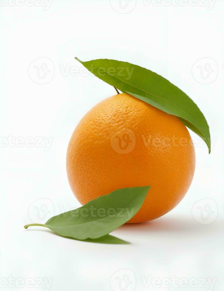 Ripe orange isolated with leaf on a white background Clipping Path by ai generated. photo