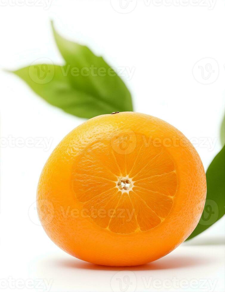 Ripe orange isolated with leaf on a white background Clipping Path by ai generated. photo