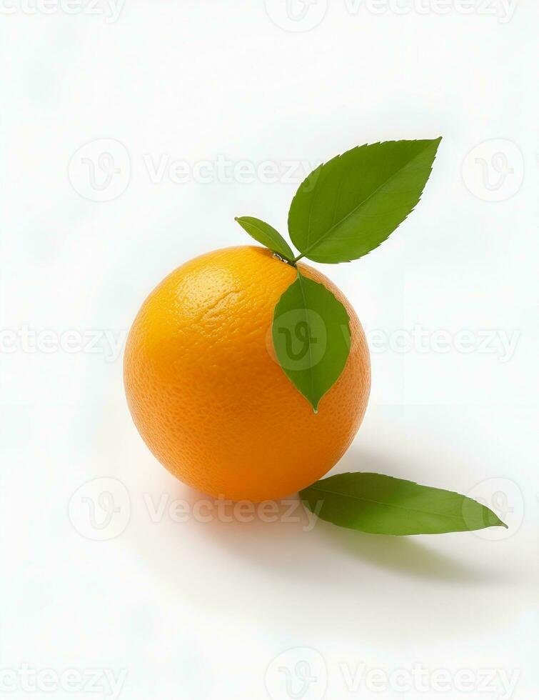 Ripe orange isolated with leaf on a white background Clipping Path by ai generated. photo