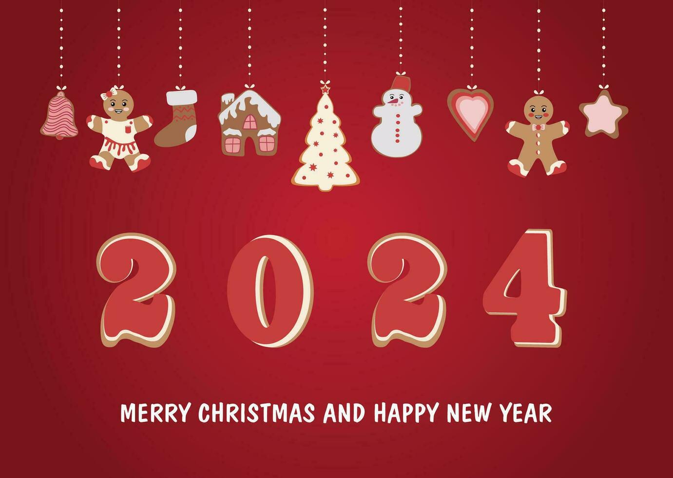 Merry Christmas and New Year 2024 greeting card. Christmas card with