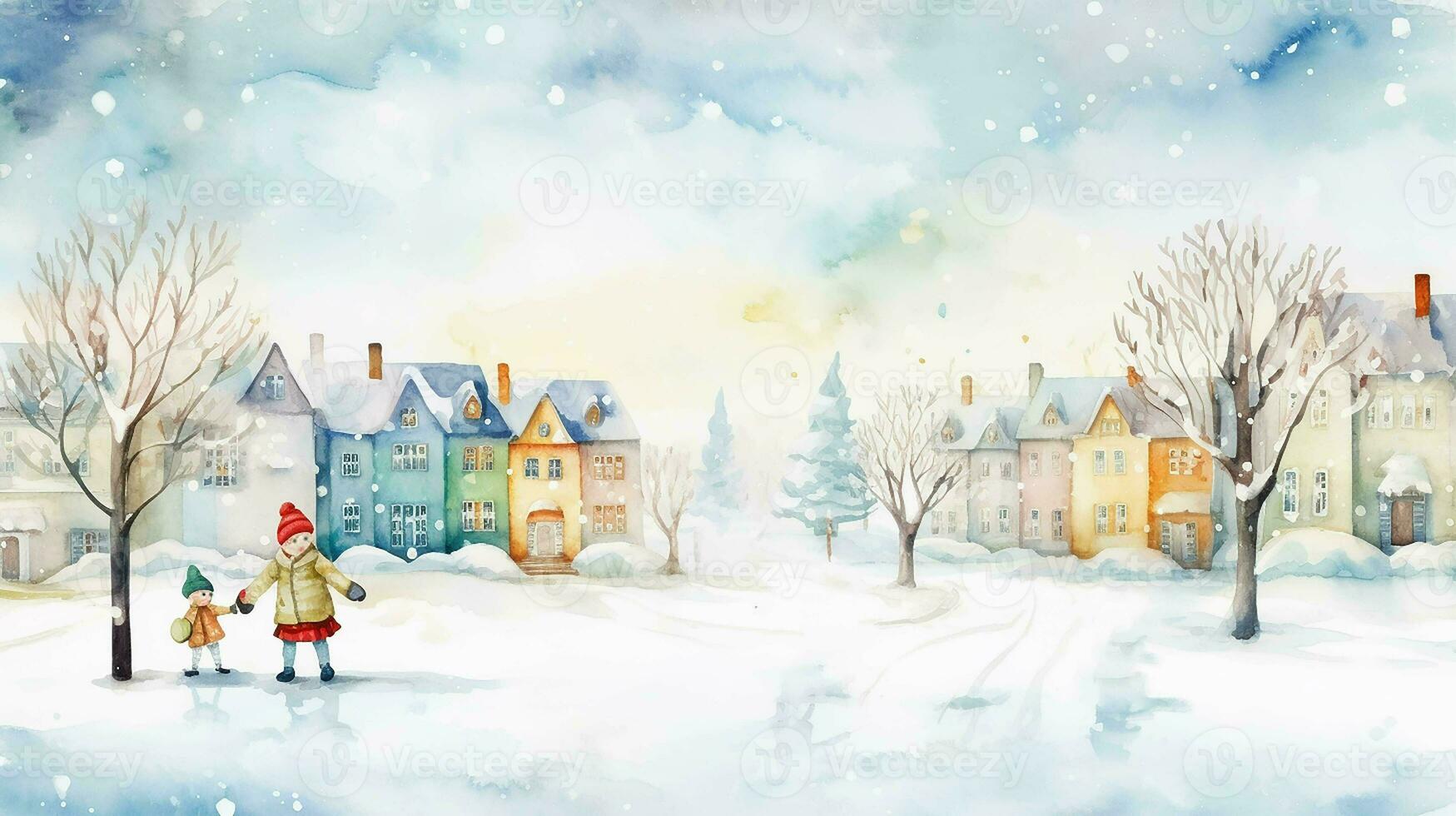 Watercolor illustration of children in the winter. Watercolor handmade.A vivid illustration for your design and decoration. photo