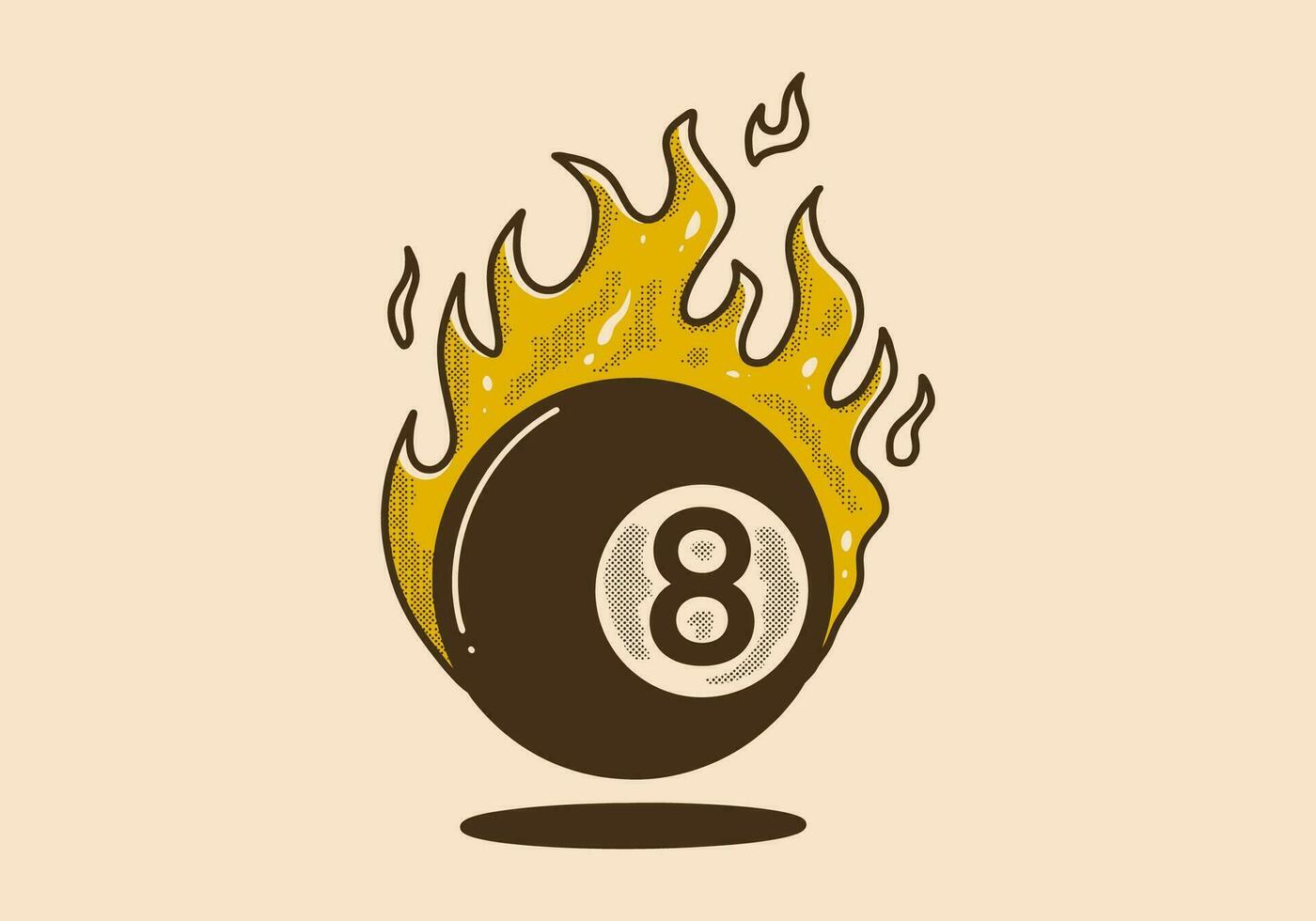 Vintage illustration of eight ball with fire flame vector