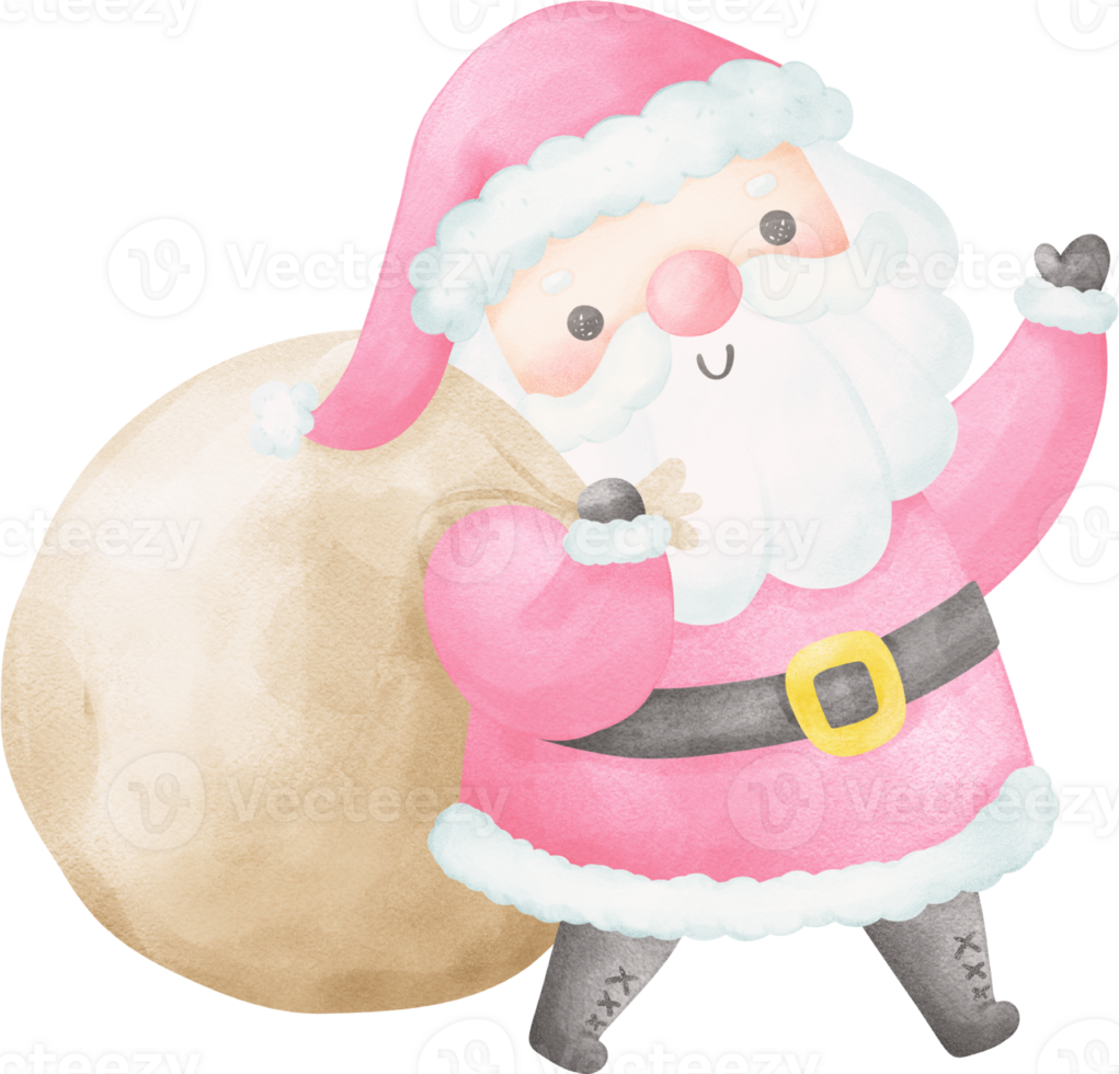 Pink Santa Claus illustration watercolor png