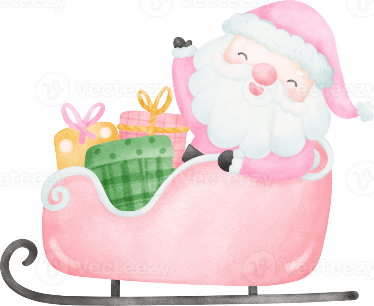 Pink Santa Claus illustration watercolor png