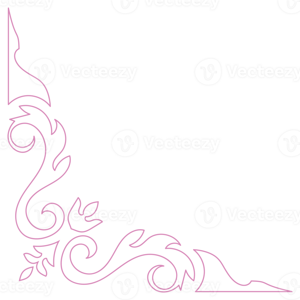 Pink vintage corner, thin line Victorian Middle Ages Fancy black monogram frames, design elements collection, abstract icons, simple symbols of flowers. png