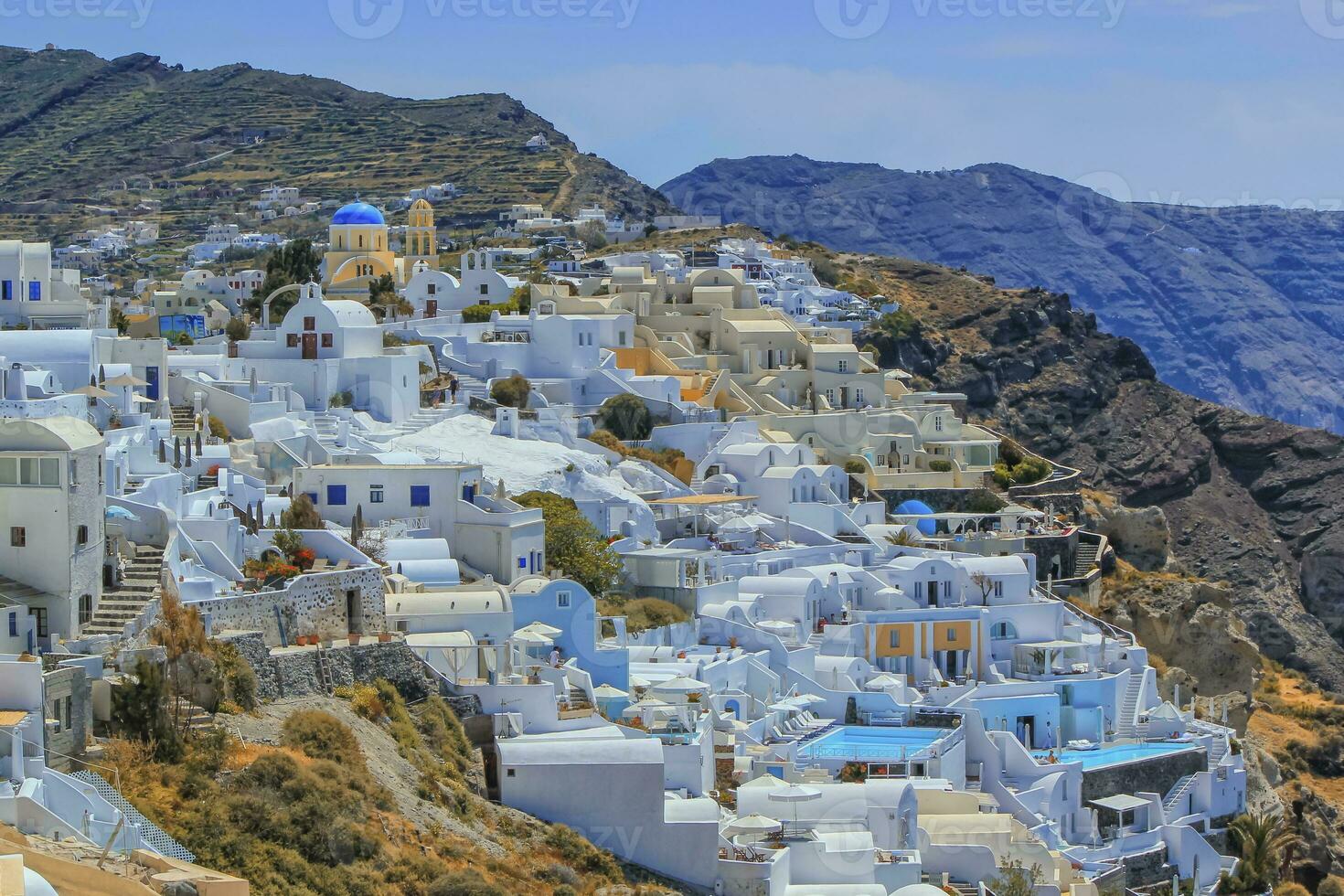 Oia village on Santorini island, north, Greece photo