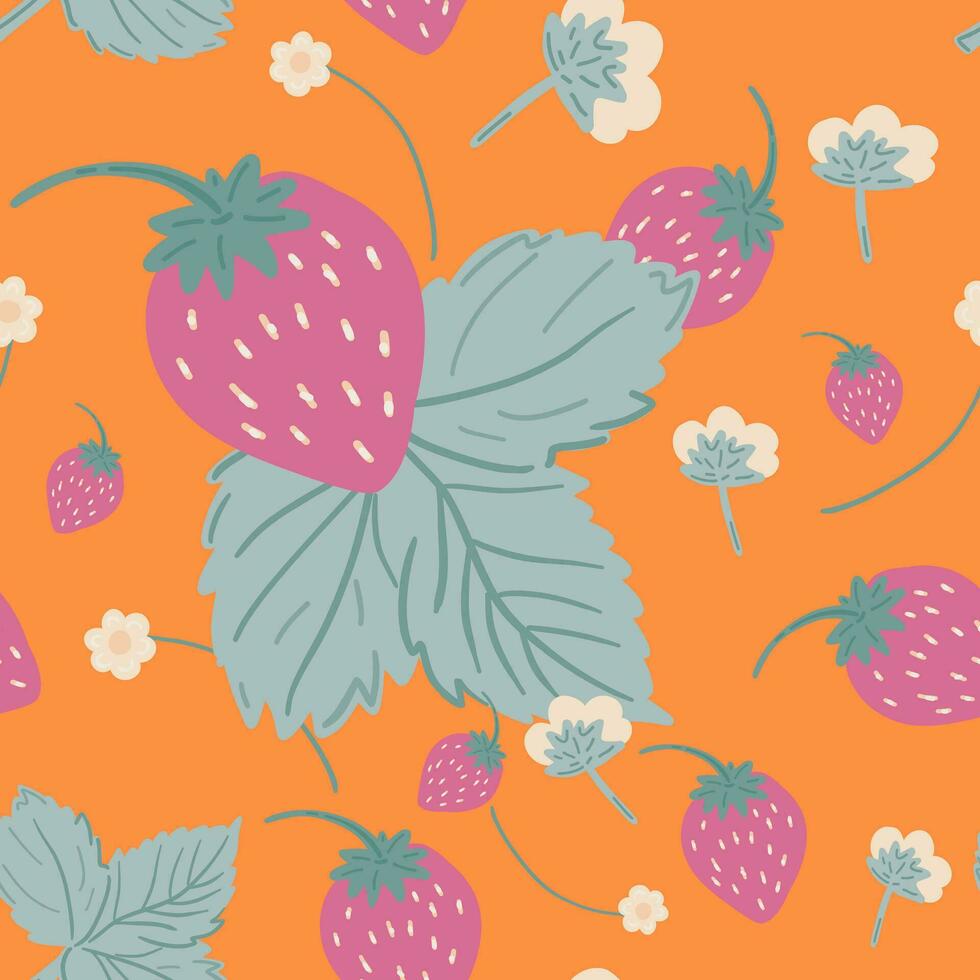 Groovy strawberry hand drawn seamless pattern vector