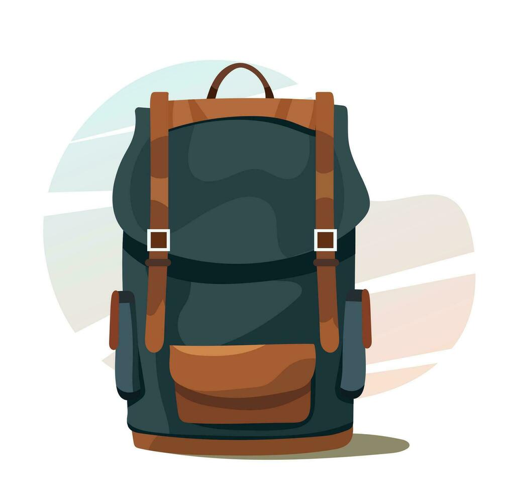 azul y marrón cámping mochila en plano y dibujos animados estilo. vector