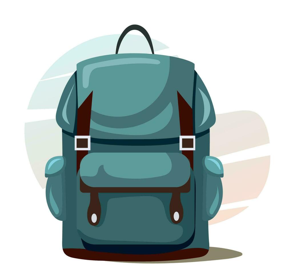 Blue camping backpack in flat and cartoon style. vector