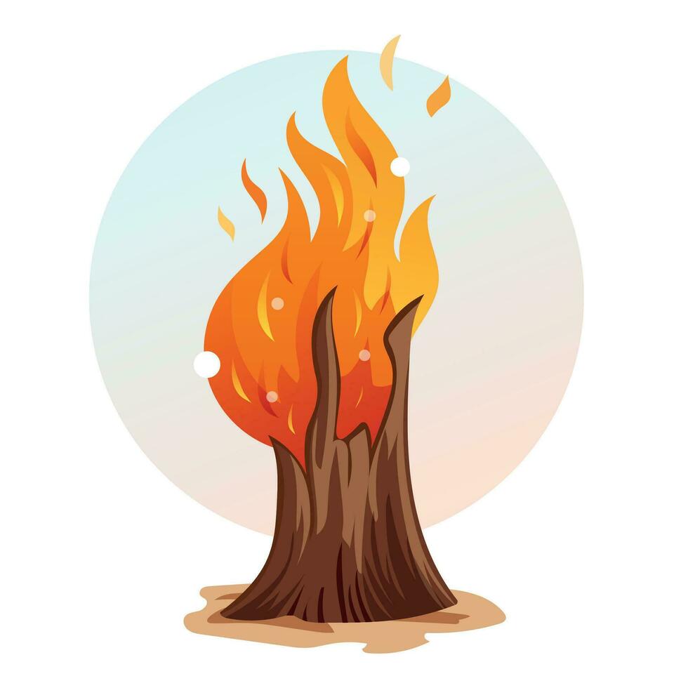 Burning tree. Burning stump. Bright fire. vector