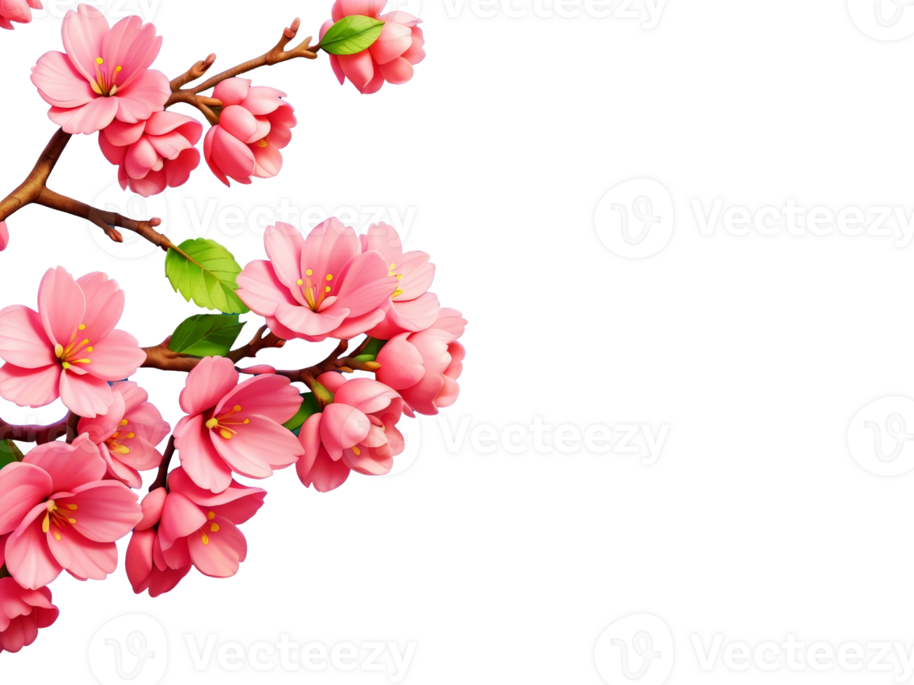 Pink cherry blossom branches frame on transparent background.Generative AI. png