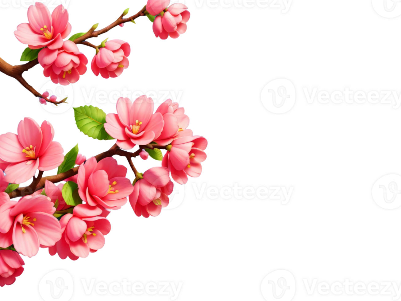 Pink cherry blossom branches frame on transparent background.Generative AI. png