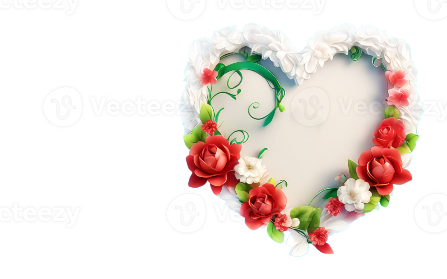 White heart shaped frame decorated with colorful flowers on transparent background.Generative AI. png