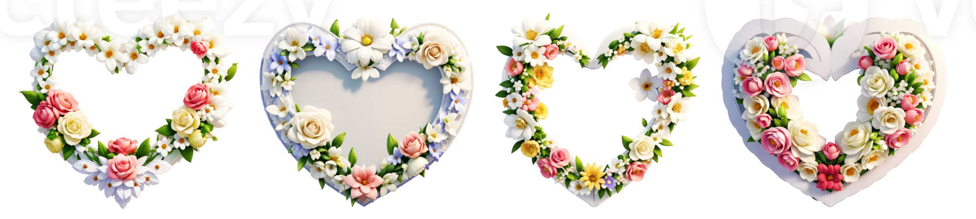 White heart shaped frame decorated with colorful flowers on transparent background.Generative AI. png