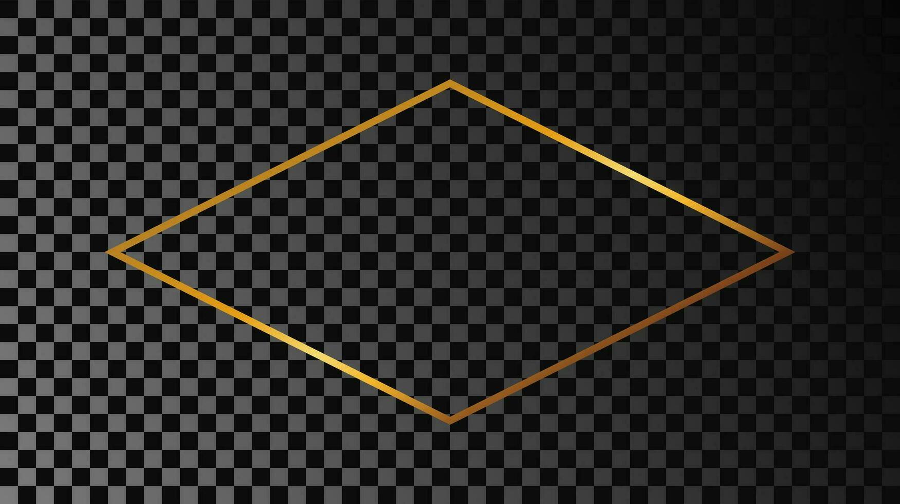 Gold glowing rhombus  shape frame isolated on dark background. Shiny frame with glowing effects. Vector illustration.