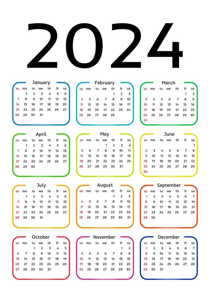 Calendar for 2024 isolated on a white background vector