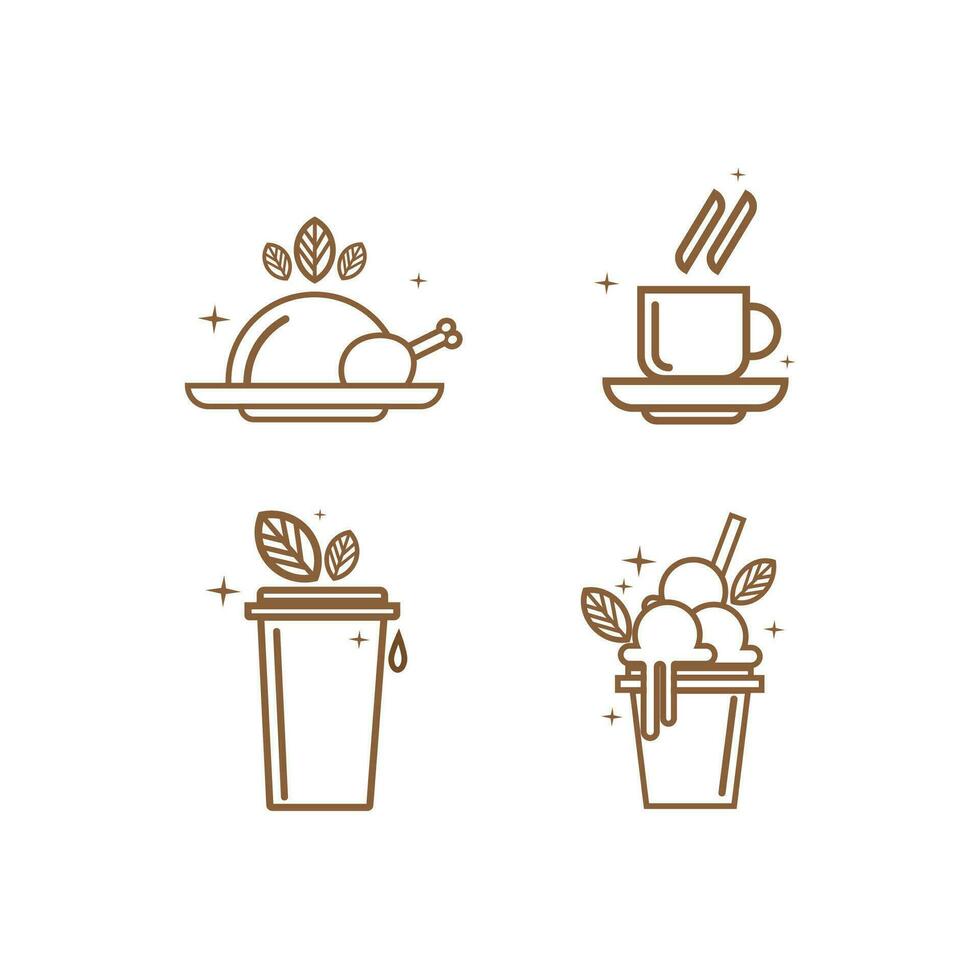 four icons of food and drink, including coffee, tea and ice cream vector