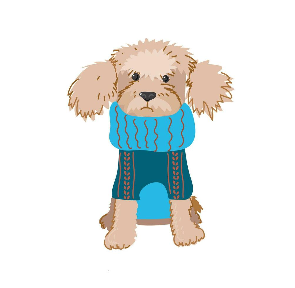 Cute dogs in warm winte rcostume. Flat vector illustration isolated on white background